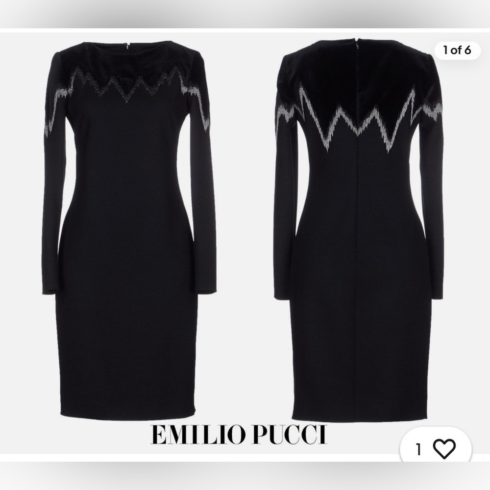 NEW EMILIO PUCCI METALLIC EMBROIDERED BLACK WOOL VELOUR DRESS